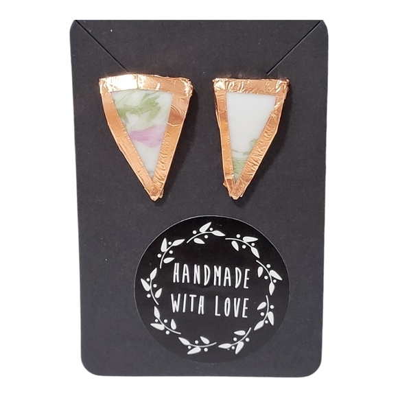 Handcrafted Upcycled Vintage Porcelain Earrings - Picture 1 of 3